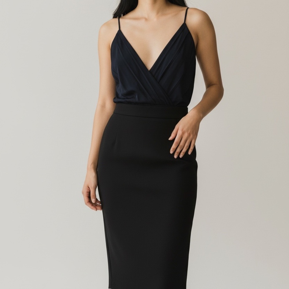 Alice + Olivia Deep V Open Back Silk Bodysuit